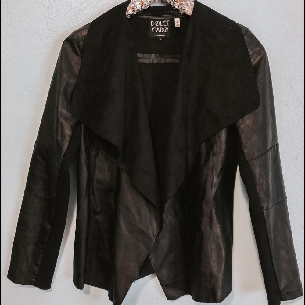 Vegan Leather & Suede Drape Front Jacket Small